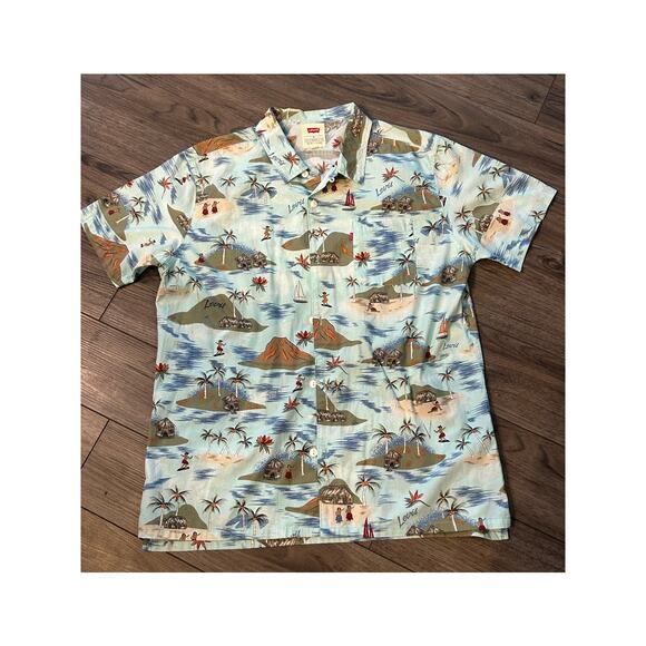Levi’s‎ Hawaiian Print Camp Shirt XL Island Tropical Aloha Button-Front - Picture 4 of 4